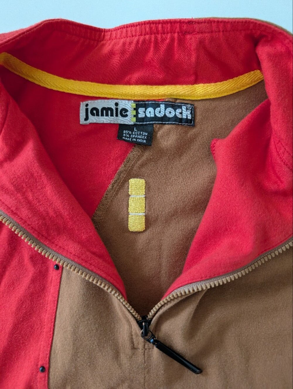 jamie sadock Colorblock Half Zip Red and Brown Top